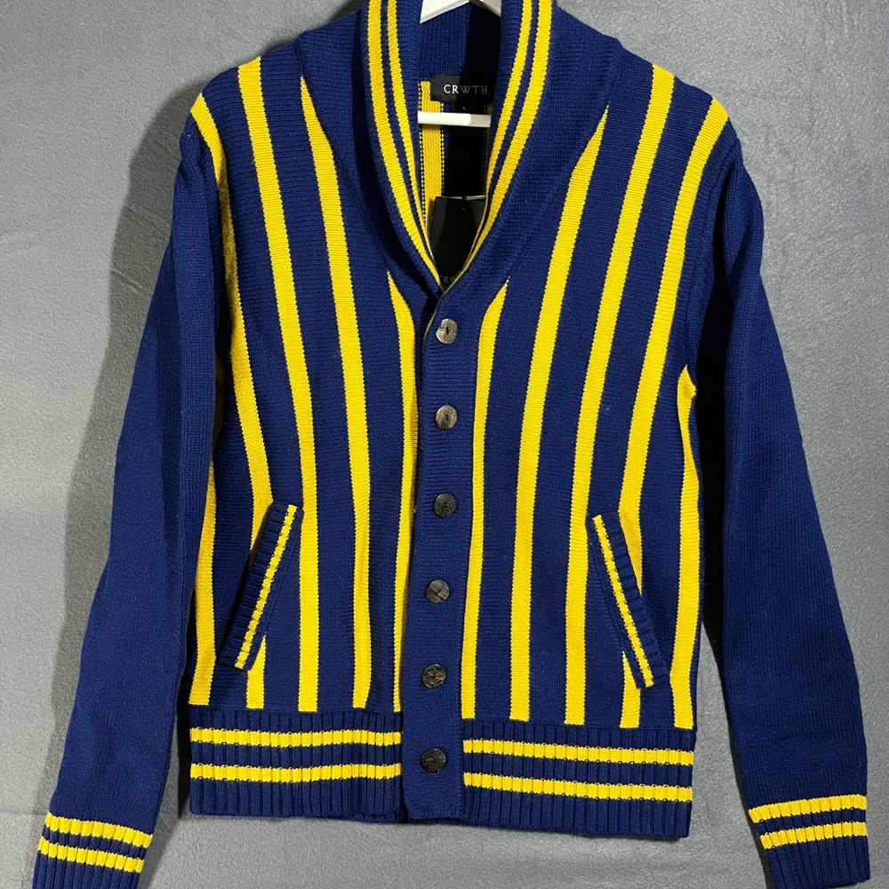 CRWTH Blue and Yellow Striped Cardigan
